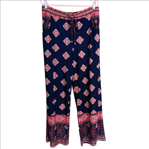 Sandiva Women's Navy & Pink Boho Patterned Pull-on High Waisted Pallazo Pants XL